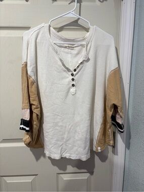 We The Free Ivory Waffle Knit Henley